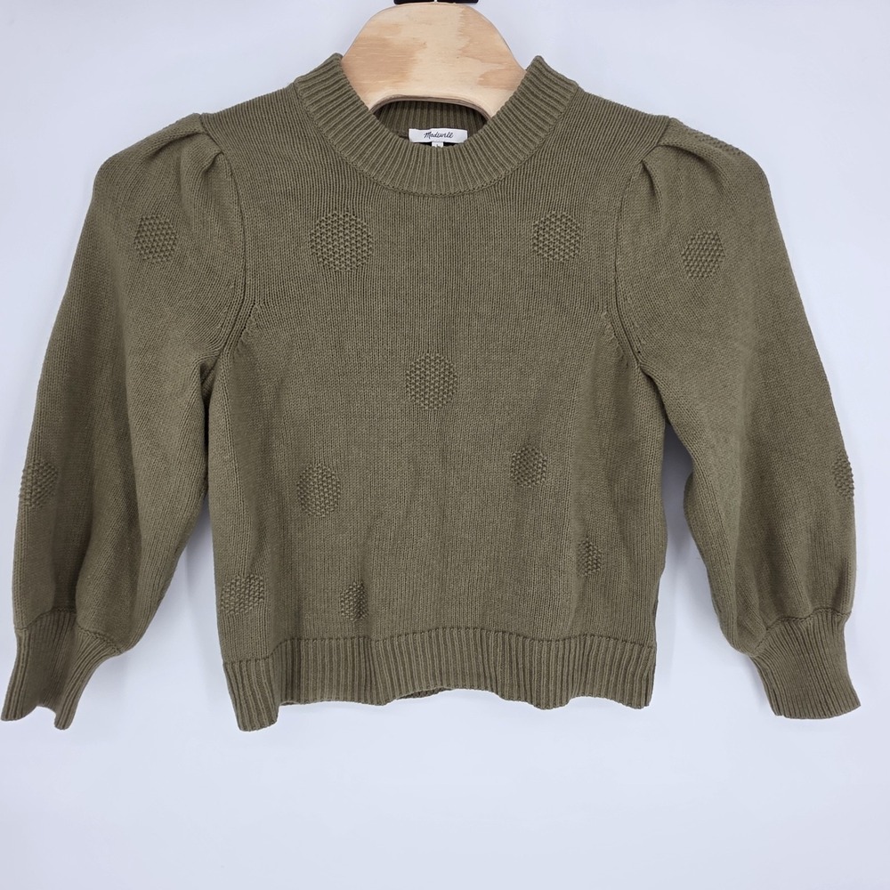 Madewell Sweater Women Large Textured Knit Pleated Green Long Sleeve Wool Blend
